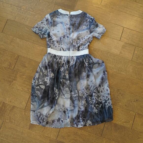 Dan Munier A-Line Dress Womens Small Gray Floral Print Empire Waist Back Zip - Picture 2 of 9